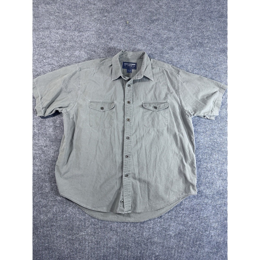 Vintage Abercrombie & Fitch Men's Green Short Sleeve Button-Up Shirt Cotton L